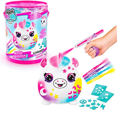 Canal Toys - Airbrush Plush OFG 266- Airbrush your Plüschtier, bemalen Sie Ihr eigenes Plüschtier mit elektrischer Airbrush-Spritzpistole, Markern und Schablonen, 1 Überraschungsplüsch, mehrfarbig