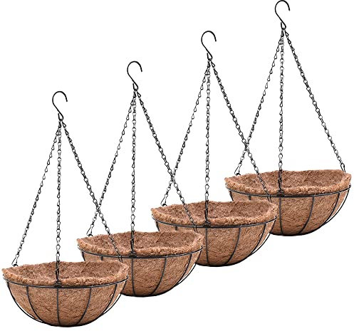 20.3 cm Metall-Hängekörbe für Pflanzen im Freien, 4 Stück, runder Metalldraht, Hängekorb, Pflanzgefäß mit Kokosfaser-Einlagen, Kette, runder Draht, Pflanzenhalter für Garten, Pflanzen, Blumentopf