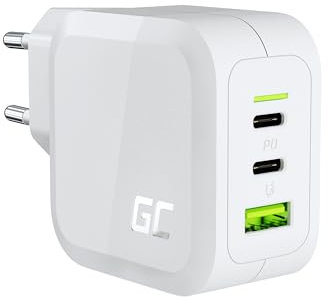 USB C Ladegerät Weißes Green Cell GaN 65W 3 Port 2x USB-C PD 1x USB-A QC 3.0 Handy Schnellladegerät Power Adapter Schnell Netzteil Ladestecker Wandladegerät für Laptops, MacBook, iPhone Android Handys