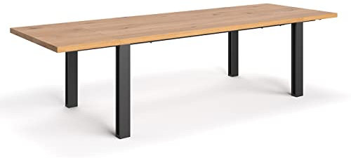 Familientisch Fold mit 50 cm Verlängerungen für das Wohnzimmer, Tischplatte aus Massivholz Eiche, Metallbeine, in verschiedenen Größen 120x100 cm (160x80)