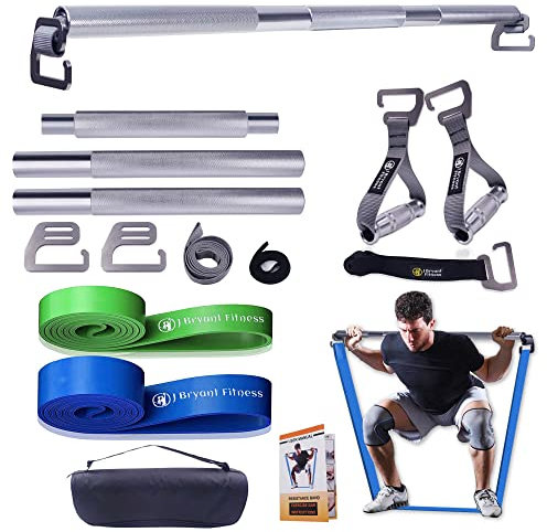 J Bryant Fitness Heavy Duty Resistance Band Bar mit 2 Widerstandsbändern, E-förmiges Haken-Design, 227.8 kg Tragfähigkeit, Anti-Rutsch-Oberfläche, Tragetasche inklusive, für Krafttraining und Fitness