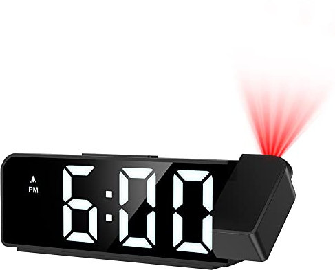 Brifit Projection Alarm Clock, Alarm Clocks Bedside with 180° Projector, 7.9 Large LED Digital Clock with 4 Adjustable Brightness, Night Mode, Temperature, Battery Backup, for Bedroom