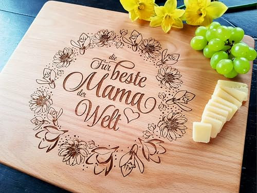 Großes Hartholz Schneidebrett 38,5x30 cm für die beste Mama der Welt | Handgefertigt Holzbrett | Geschenk für Mutter zum Muttertag, Geburtstag, Weihnachten von Algis Crafts