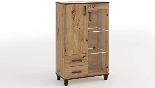 MargaretHadas24 Vitrine Vanessa III Glas Bar Schrank Schränke Regal Holz Vitrine Möbel Wohnzimmer Glastür mit Holzbeine Standvitrine Wohnzimmerschrank