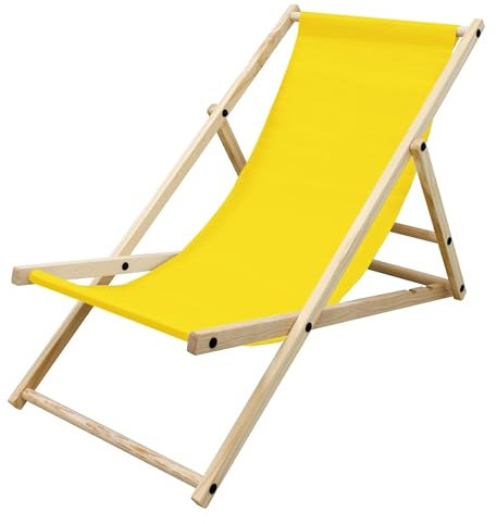 ECD Germany Liegestuhl klappbar, Gelb, aus Holz, verstellbare Rückenlehne, 3 Liegepositionen, bis 120 kg, Sonnenliege Gartenliege Strandliege Strandstuhl Holzklappstuhl, für Garten, Balkon & Strand