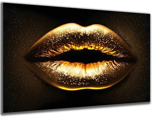 DARO Design - Wand-Bild Goldene Lippen auf 6mm HDF 84x56 cm - Wand-Deko Bilder Lustiges Geschenk