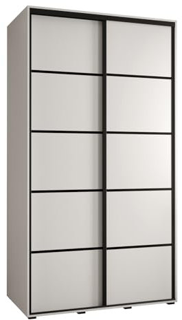 MEBLE KRYSPOL Davos 4 140 Schrank mit Zwei Schiebetüren für Schlafzimmer - Moderner Kleiderschrank mit Kleiderstange und Regalen - 235,2x140x60 cm - Weiß Weiß Schwarz