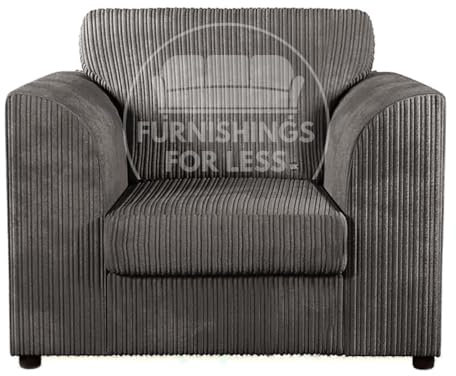 Furnishings For Less UK New Luxor Jumbo Cord Fabric Armchair Single Seater Curved Arm (Grey)
