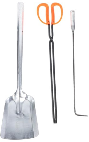 Ciieeo 1 Juego Tres herramientas ardientes pozo de fuego pala de mango largo para chimenea pala de carbón de hierro pala para cenizas de carbón pizza póker estufa tenazas