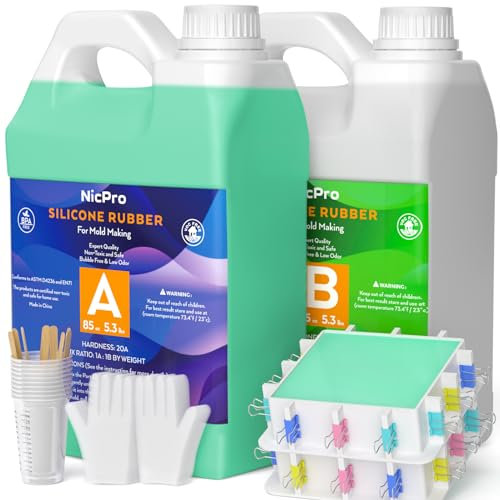 Nicpro 170oz/5026ml Silicone Mold Making Kit, Platinum Liquid Silicone Rubber for Mold Maker, Jade Green Flexible & Food Safe Mix Ratio 1:1 for Casting 3D Resins Molds with Mold Housing, Mixing Cups