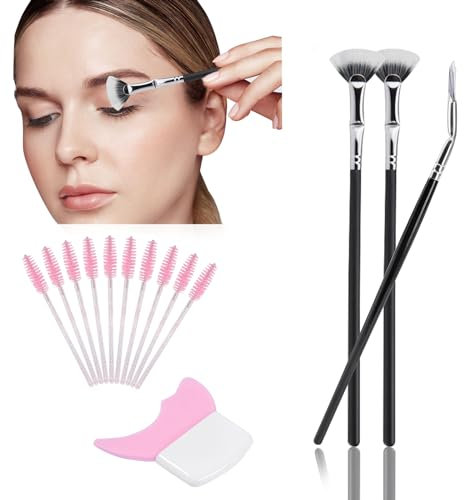 3PCS Folding Angle Scalloped Lash Brush, Mascara Fan Brush Kiwith Eyelash Mascara Shield and 10PCS Disposable Mascara Wands, Scalloped Eyelash Brush Makeup Tools, Beginners Friendly