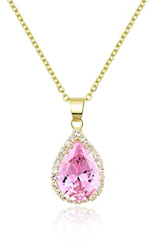 Linawe Pink Crystal Pendant, Gold Chain Imitation Diamond Cubic Zirconia Birthstone Rhinestone Teardrop Necklace, Preppy Bridal Wedding Bride Bridesmaids Boho Jewellery Set