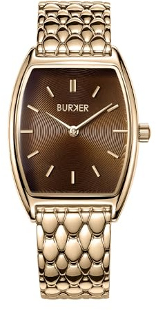 BURKER Damenuhr Grace, Oval Damen Armbanduhr Gliederarmband Edelstahl Analog Quarz 3-ATM Wasserdicht - 25 mm - Gold Braun