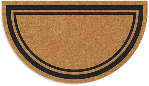 Barnyard Designs Natural Coco Coir Heavy Duty Backing Doormat - Large Cute Non-Slip Front Door Welcome Mat for Outside Entrance or Porch Entry, Half Moon, Brown (Border, 17 x 30)