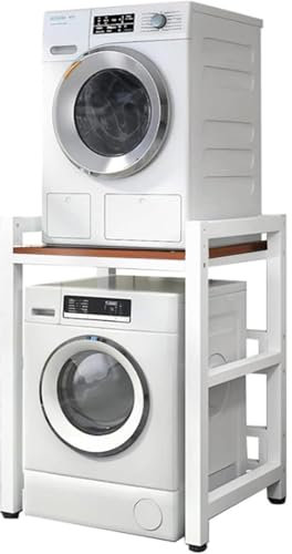 Soporte para secadora con estante, estante de almacenamiento ajustable en altura sobre el armario de lavadora para lavadora de carga frontal y secadora – Capacidad de carga de 400 kg (marco blanco +