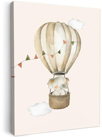 MuchoWow© Leinwandbild 30x40 cm Dekoration Kinderzimmer Bilder Pictures Wall Decoration Schlafzimmer Junge Wohnungs Deko Moderne Bild Heißluftballon - Elefant - Kinder - Aquarell