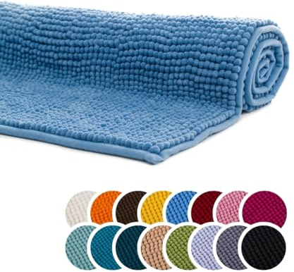 liebling Badematte 50x70 cm, Badezimmerteppich, Fjord Blau, Serie Chile | Rutschfest, Badteppich, Badvorleger, Duschvorleger, Badezimmermatte 50 x 70 cm, WC Deko, OEKO-TEX, Waschbar bis 30 Grad