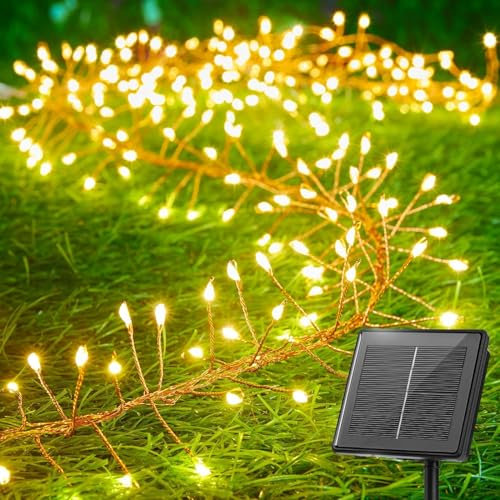 cuzile Guirlande solaire pour extérieur, 3 m, 100 LED, étanche, 8 modes de feux d'artifice, éclairage de balcon, pour arbre, terrasse, fête de Noël, décoration de mariage (blanc chaud)