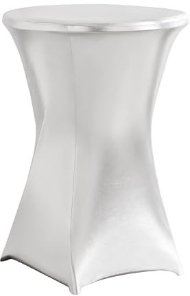 iEventStar 1 Pièce Stretch Stehtisch Hussen Spandex Stehtischhussen Bartische Hochzeit Erstärkung im Fußbereich Rund Tischdecke für Bistrotisch Cocktail-Party (Silbermetallic, 1er Set - Ø 80-85 cm)