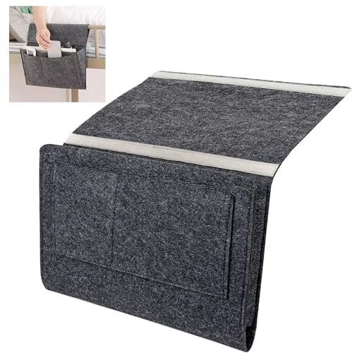 GMYIAK Nachttisch-Organisator, 5 Fächer Filz Nachttisch-Organisator, Haus Schlafzimmer Wohnzimmer College Schlafsaal Nachttischs hängende Veranstalter Wasserflasche, Magazin, Telefon, Gläser (Schwarz)