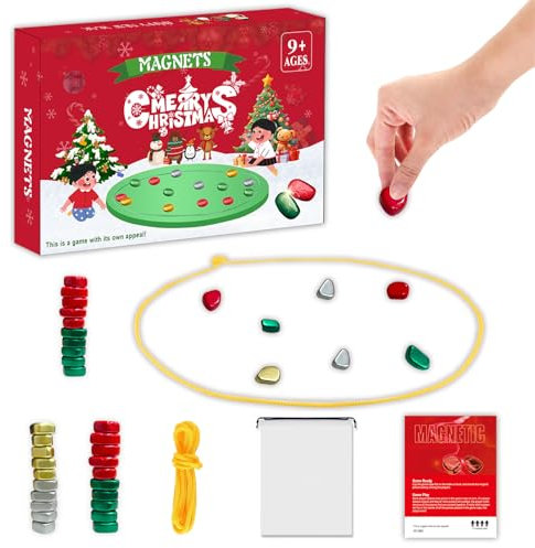 POPOYU Juego de imanes de Navidad, juego de ajedrez magnético, juegos de piedras para niños, reuniones familiares y adultos, juego de ajedrez magnético portátil, juego de guijarros magnéticos, tablero