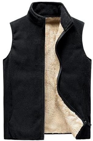 BWBIKE Gilet Foderato in Pile da Uomo Capispalla da Uomo Gilet Polari Gilet da Escursionismo all'aperto Gilet Sportivo Gilet Gilet da Golf Senza Maniche con Zip Intera, Nero, XL