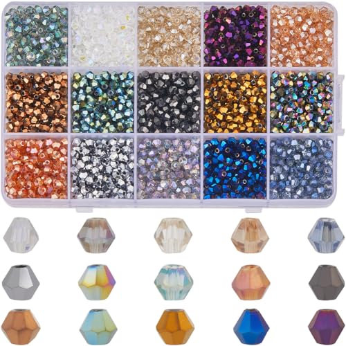 SOFPLATE 1 caja de 2400 cuentas de Cristal Facetadas Bicono de 4mm Cuentas de Cristal Bicono Multicolor Galvanizadas Cuentas de Briolette de Vidrio A Granel para Accesorios de Fabricación de Joyas Pu