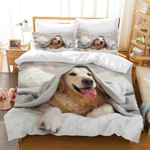 Hoimlm Kinder Bettwäsche Set - Hund bedruckter Bettbezug Kopfkissenbezug,Haustiere Betten Set Microfaser Bettbezug Set,für Jungen Mädchen Bettdeckenbezug (Welpen A, 135 x 200cm)