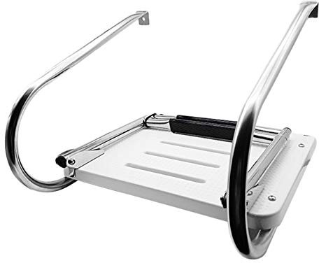 Escalera telescópica de fibra de vidrio de 3 escalones con pasamanos de plataforma, ideal para piscinas, pontones, muelles y barcos de pesca, instalación debajo del montaje