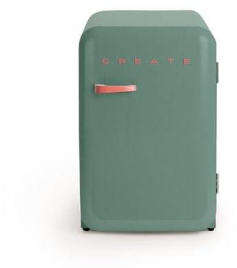 CREATE / RETRO FRIDGE 83.5 TERRACOTA/Kühlschrank in Salbeigrün, Griff Terrakotta / 98W, niedriger Verbrauch, 2 Ablagen, Temperaturregler, Flaschenhalter, 56x54x84cm