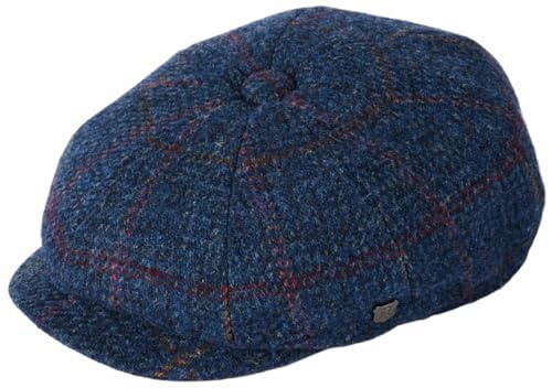 Failsworth Millinery Carloway Harris Tweed Baker Boy Cap (Latest Version) in Pattern 4060 - Navy, Size: Large (59cm)