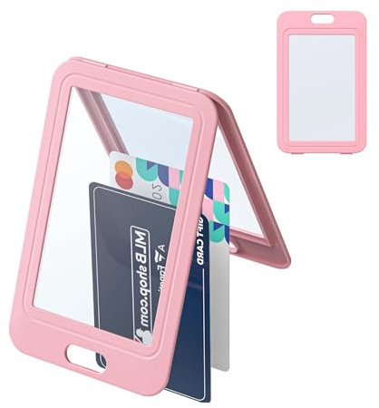 Uniclife Porta Badge ID con Finestre Bifacciali Custodia Verticale in Plastica Rigida Custodia Protettiva per Carte Rosa per Ufficio Scuola Carte d'Credito Carte Chiave di Prossimità e Pass, 1 Pezzo