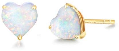 FANCIME Solide 14 Karat 585 Gelb Gold Herz Klein Ohrstecker Ohrringe mit Erstellter Opal Schmuck für Damen Mädchen Mama, Größe: 5 * 5 mm