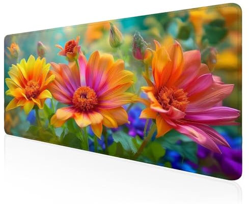 Tapis de Souris Gamer Beauté des Fleurs Grand Tapis de Souris XXXL de Jeu avec Bords Surpiqués et Dos Antidérapant, sous-Main pour Clavier et Souris, Tapis de Bureau Multifonctionnel 60x30 CM F-89