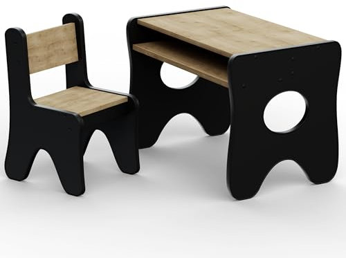 Happy Babies - Kinder-Schreibtisch mit 1 Stuhl – Ergonomischer Spieltisch mit Stauraum – Ergonomischer Spiel Lerntisch Jungen & Mädchen – Kindermöbel Vorschule & Kindergarten (Weiss/Artisan-Eiche)