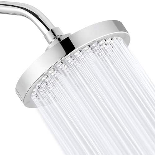 Eolax High Pressure Rain Shower Head, 6 Inch Round Fixed Shower with Swivel Ball Adjustable Angle Replacement Showerhead, Chrome Finish, Easy Installation