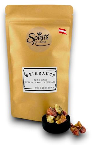 WEIHRAUCH mit Fichten und Kiefern Baumharz | Räuchern Salben Balsam Seifen Kerzen | 100% naturrein Räucherwerk Räucherharz Incense | Hohe Qualität aus Österreich (Weihrauch, 100, Gramm)
