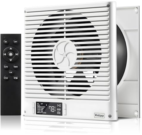 Windigaga 8 Inch Room to Room Fan with Remote Control, Wall Through 320 CFM Air Transfer Fan with Temperature Controller, Air Flow Design