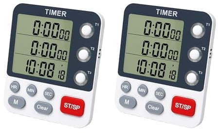 Digitaler 3-K-Zeitschaltuhr, multifunktional, 3-K, mit Memory-Funktion, tragbar, für Küche, Labor und Sport, Fitness, Stoppuhr