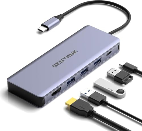 SENTANK 6 in 1 USB C Hub M.2 NVMe SSD Hard Drive Enclosure with 4K@60Hz HDMI, 3 10Gbps USB 3.0 and 100W USB C PD Charging Port Compatible with MacBook Pro/Air/Dell