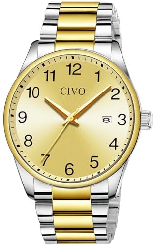 CIVO Herren Uhren Geschenke zum Ruhestand: Großes Gesicht Leicht Lesbare Edelstahl Armbanduhr mit Datum - Geschenke für Ehemann Vater Valentinstag Vatertag Geburtstag