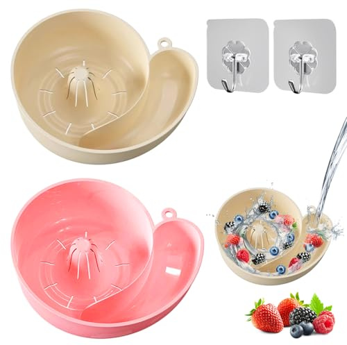 Feegela Salatschleuder 2-teilig, Faltbar, Kraftpapier 2 Aufhängehaken | Spiral-Sieb für Obst und Gemüse, Waschschüssel, Für Küche, Camping & Picknick