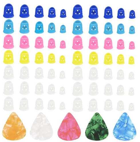 Eniyou 70 Pcs Fingerhut Silikon Fingerschutz Gitarre Fingerschutz Silikon Fingerkuppenschutz Langlebig Formbeständig Wiederverwendbar Eeignet Für Streichinstrumente mit 5 Gitarren Plektrum