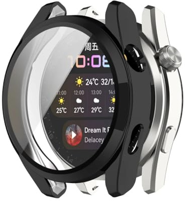 Techsuit für Huawei Watch 3 Hülle und Displayschutz mit Gehärtetem Glas, HD Klarheit, Volle Abdeckung, Kratzschutz, Schlankes Design, Defense360 Pro, Schwarz