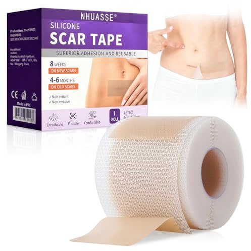 1.6 x 60 Roll (1.5m) Pansements en silicone,Bande Respirante Silicone Facile à utiliser,Ruban Souple Découpable Pour Cicatrices,Respirant et doux,Visage et corps