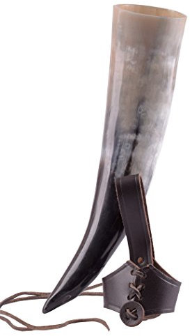 Trinkhornset mit Lederbefestigungsgürtel - Für Met - Wikinger, Mittelalter, LARP, 250 ml