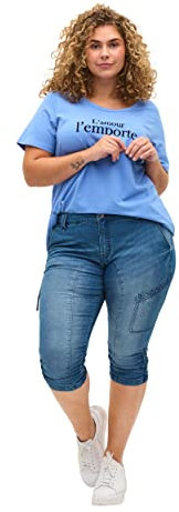 Zizzi Damen Capri Jeans 3/4 Caprihose mit Stretch Hose, Blau , 44