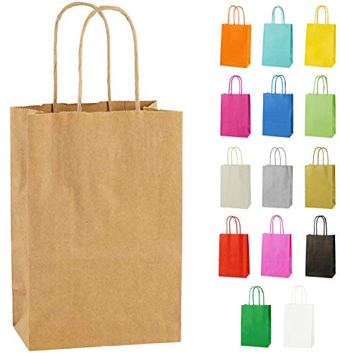 Thepaperbagstore 50 Brown x Small Paper Bags with Twist Handles 14x21x8cm | colour recyclable kraft, ideal for sweets, favours, gifts, weddings, birthdays, parties and events