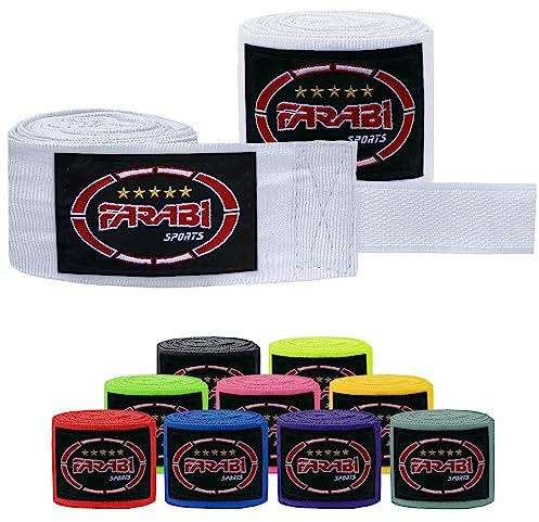 Farabi Sports Erwachsene boxbandagen 4 Meter lang Bandagen Boxen - Kickboxen Bandagen mit Paar für MMA, Muay Thai, Training und Kampfsport (White)