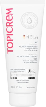 Topicrem - Mela, Lait Unifiant Ultra Hydratant Corps - Hydrate 24h, Unifie le Teint, Corrige et Prévient l’Apparition des Taches - Texture Onctueuse - Peaux Sensibles - Ancienne Formule 200ml
